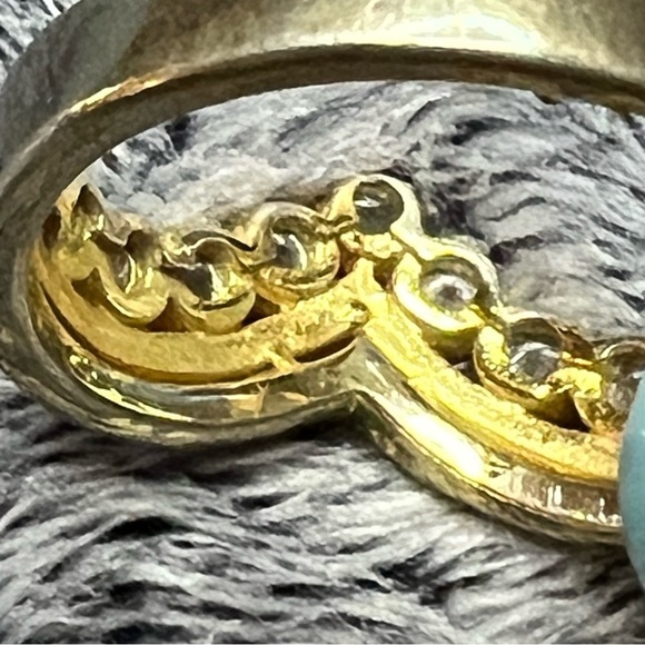 Gold Plated Sterling Silver Chevron Ring w/ Rhinestones - Picture 5 of 8